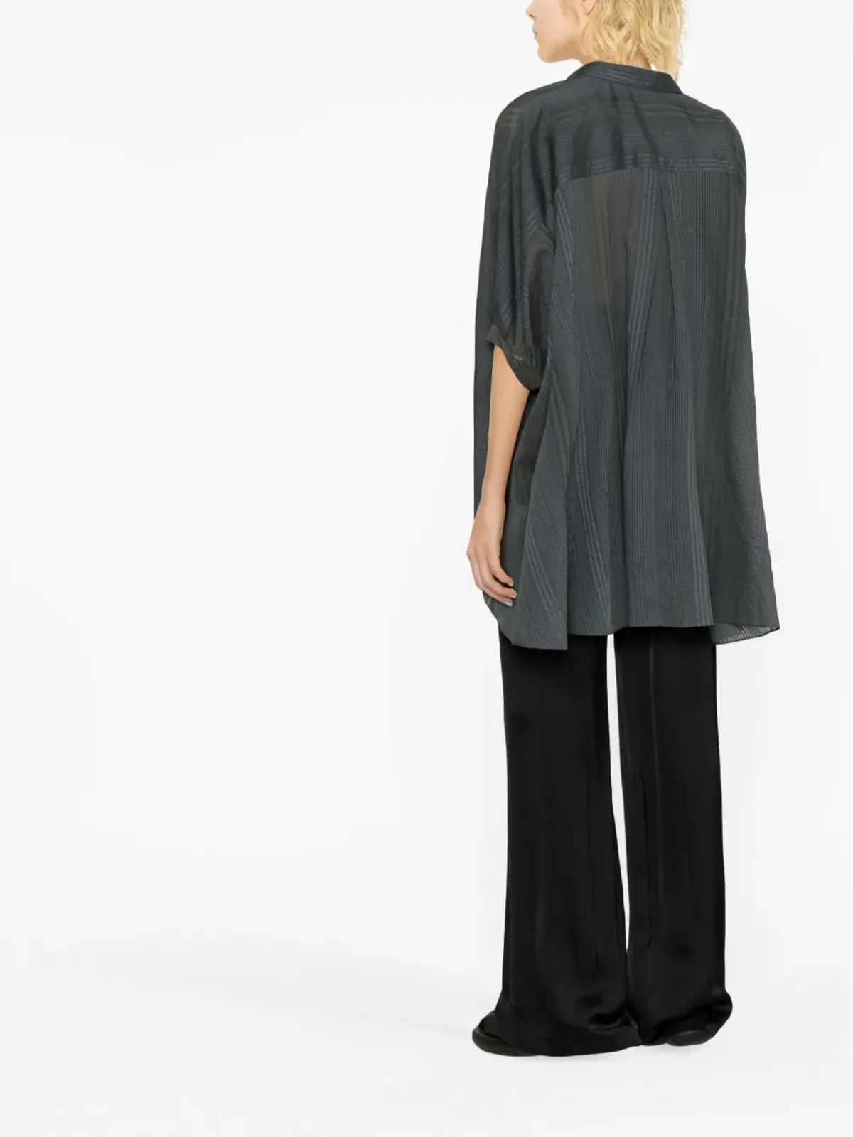 Brunello Cucinelli 縦ストライプ ハーフスリーブ ドレープシャツ - グレー - 画像3