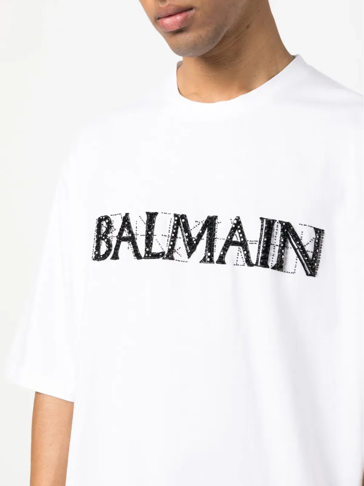 Balmain クリスタルロゴ コットン Tシャツ - 画像5