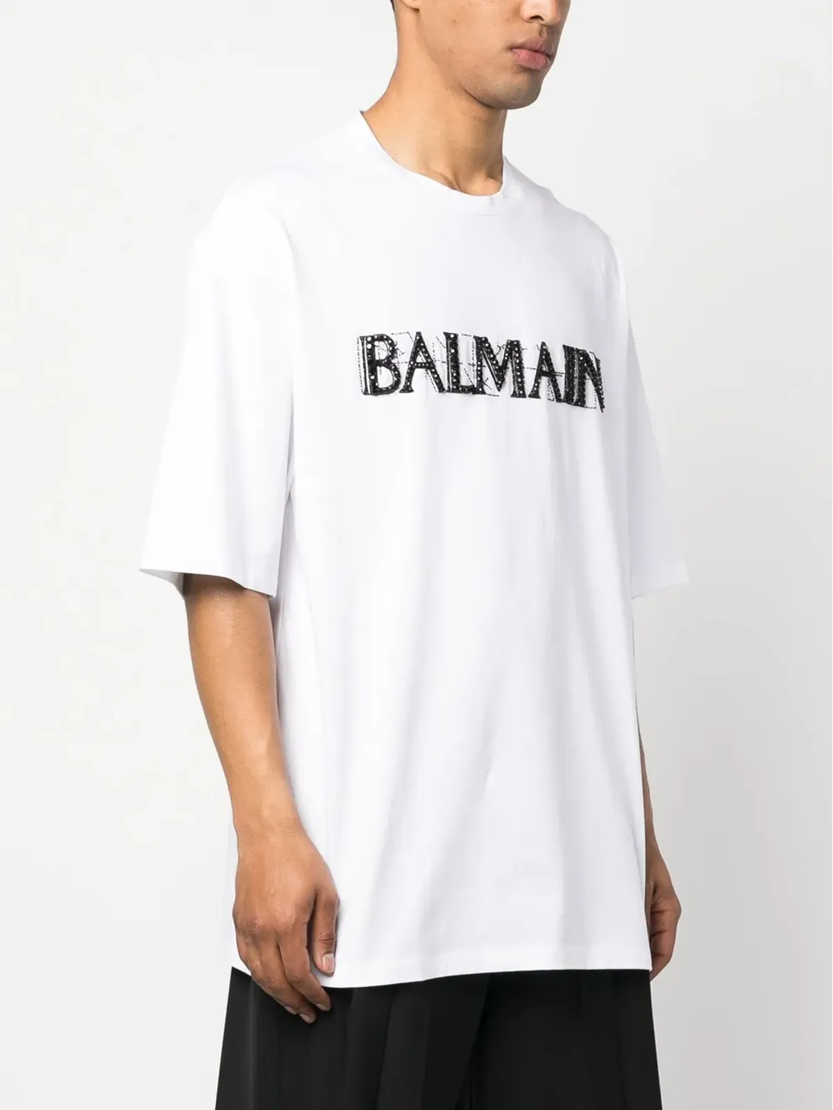 Balmain クリスタルロゴ コットン Tシャツ - 画像3