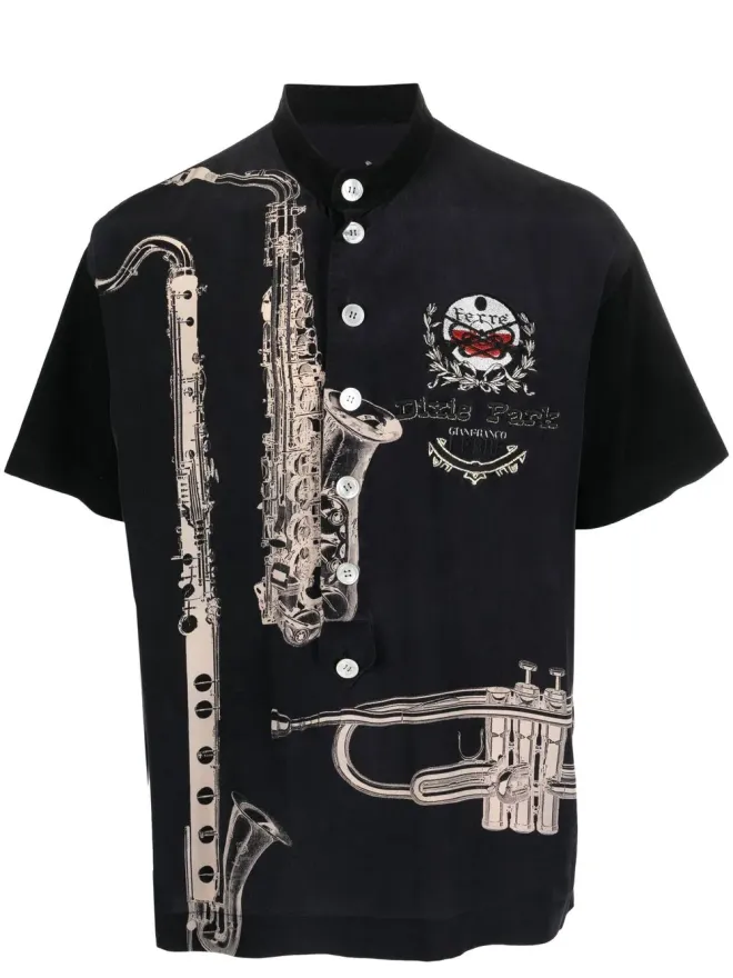 Gianfranco Ferré Pre-Owned Gianfranco Ferré Pre-Owned 1990年代 サクソフォンプリント シルクシャツ - ブラックの商品画像