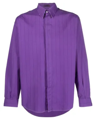 Versace Pre-Owned 1980s striped button-down shirt - 1980年代ストライプ ボタンダウンシャツ - パープル - サムネイル1
