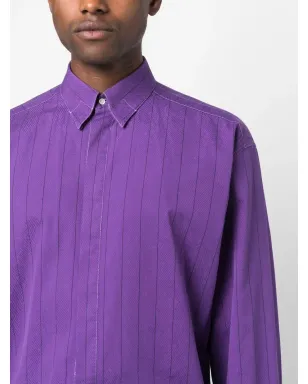 Versace Pre-Owned 1980s striped button-down shirt - 1980年代ストライプ ボタンダウンシャツ - パープル - サムネイル5