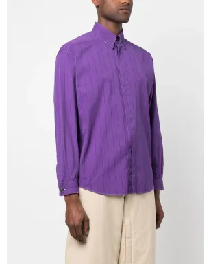 Versace Pre-Owned 1980s striped button-down shirt - 1980年代ストライプ ボタンダウンシャツ - パープル - サムネイル3