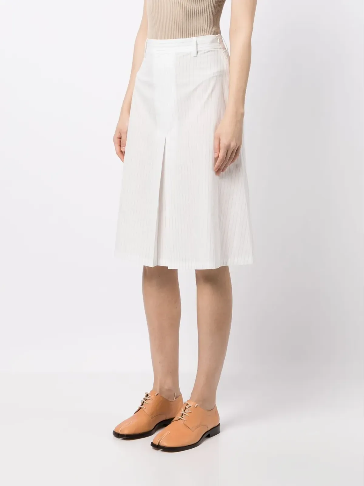 MM6 Maison Margiela ピンストライプ柄ミディスカート（ホワイト） - 画像3