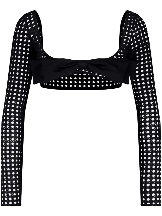 Giambattista Valli Giambattista Valli リボンディテールのクロシェ編みクロップドトップ ブラックの商品画像