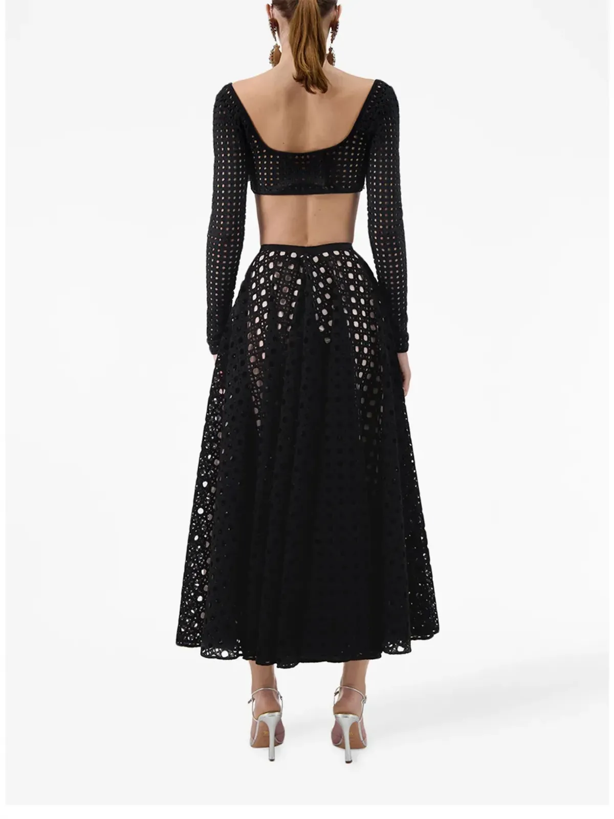 Giambattista Valli リボンディテールのクロシェ編みクロップドトップ ブラック - 画像4