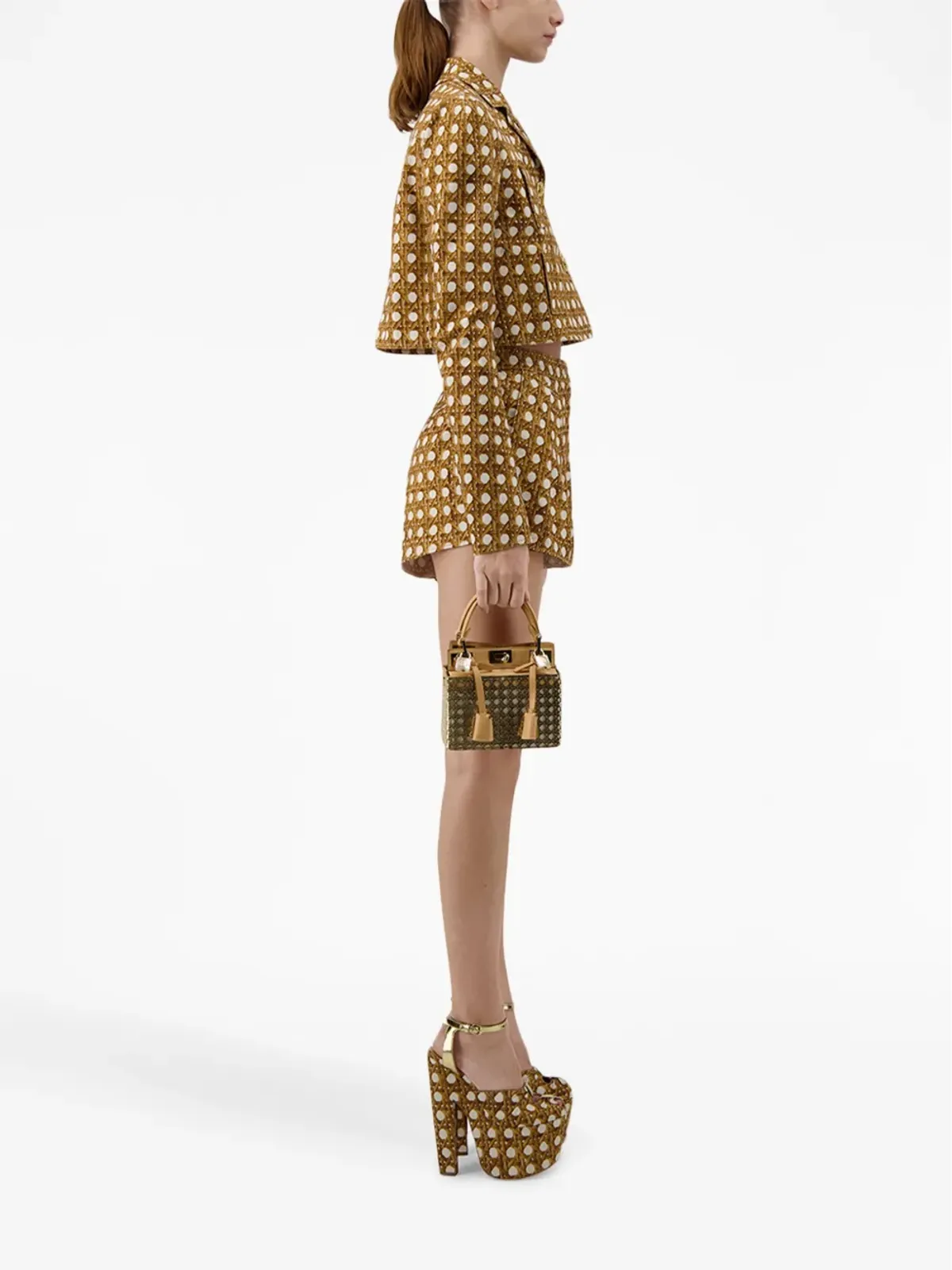 Giambattista Valli ヴィエナ麦わらプリーツショーツ（ブラウン） - 画像3