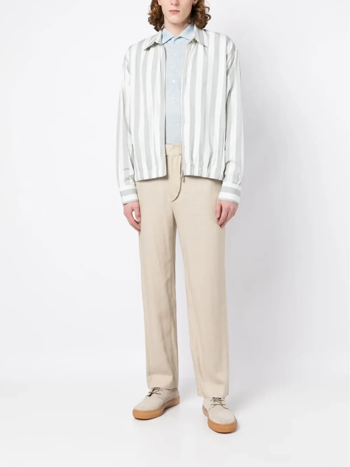 Lardini ストライプジップアップジャケット（グリーン） - 画像2