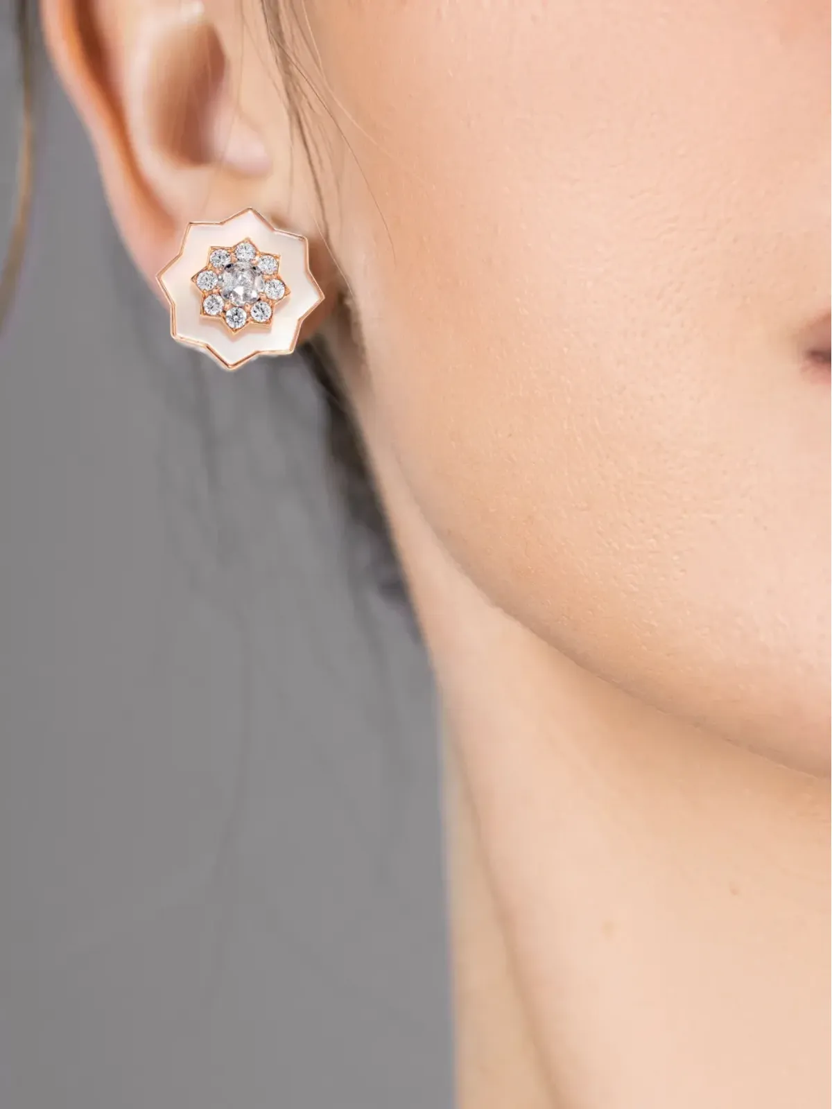 David Morris 18Kローズゴールド Astra ダイヤモンドとマザーオブパール ピアス - 画像3