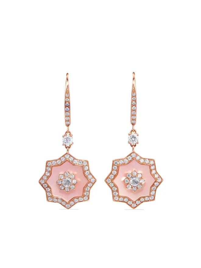 David Morris David Morris 18kt rose gold Astra diamond and mother-of-pearl drop earrings - Pinkの商品画像