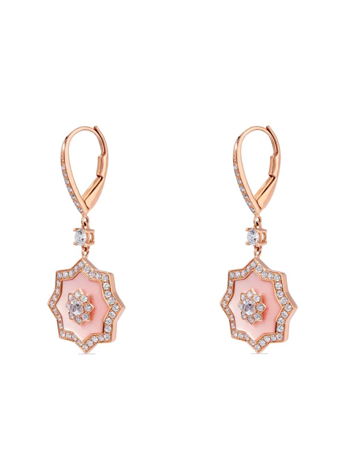 David Morris 18kt rose gold Astra diamond and mother-of-pearl drop earrings - Pink - 画像2