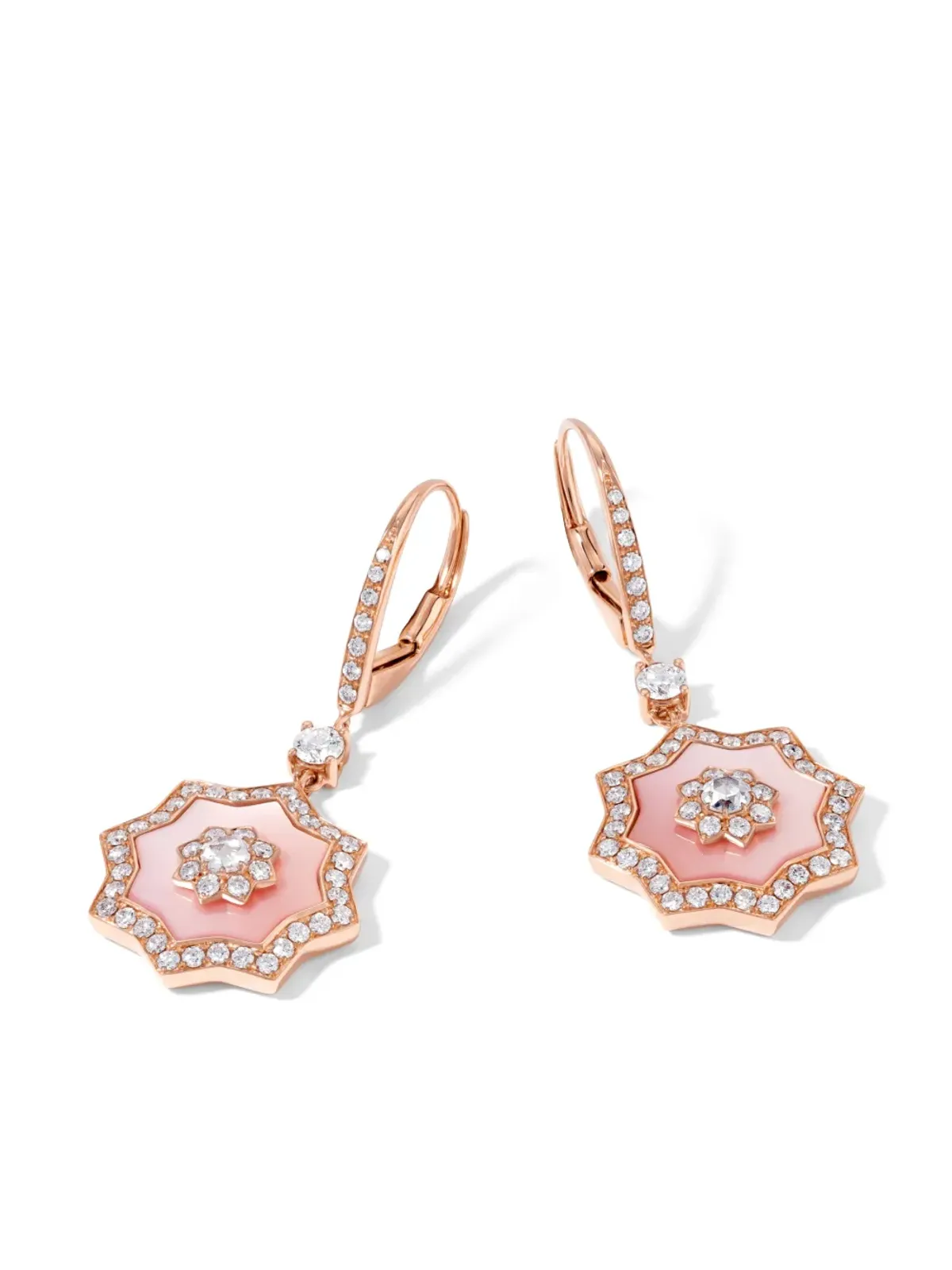 David Morris 18kt rose gold Astra diamond and mother-of-pearl drop earrings - Pink - 画像3