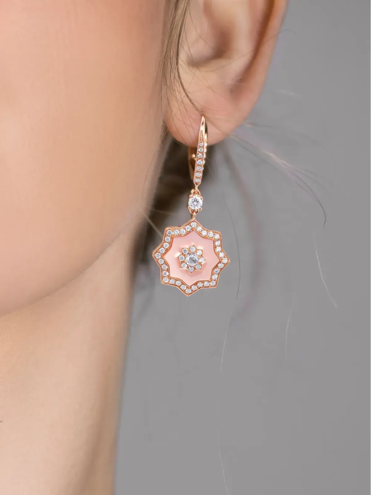 David Morris 18kt rose gold Astra diamond and mother-of-pearl drop earrings - Pink - 画像4