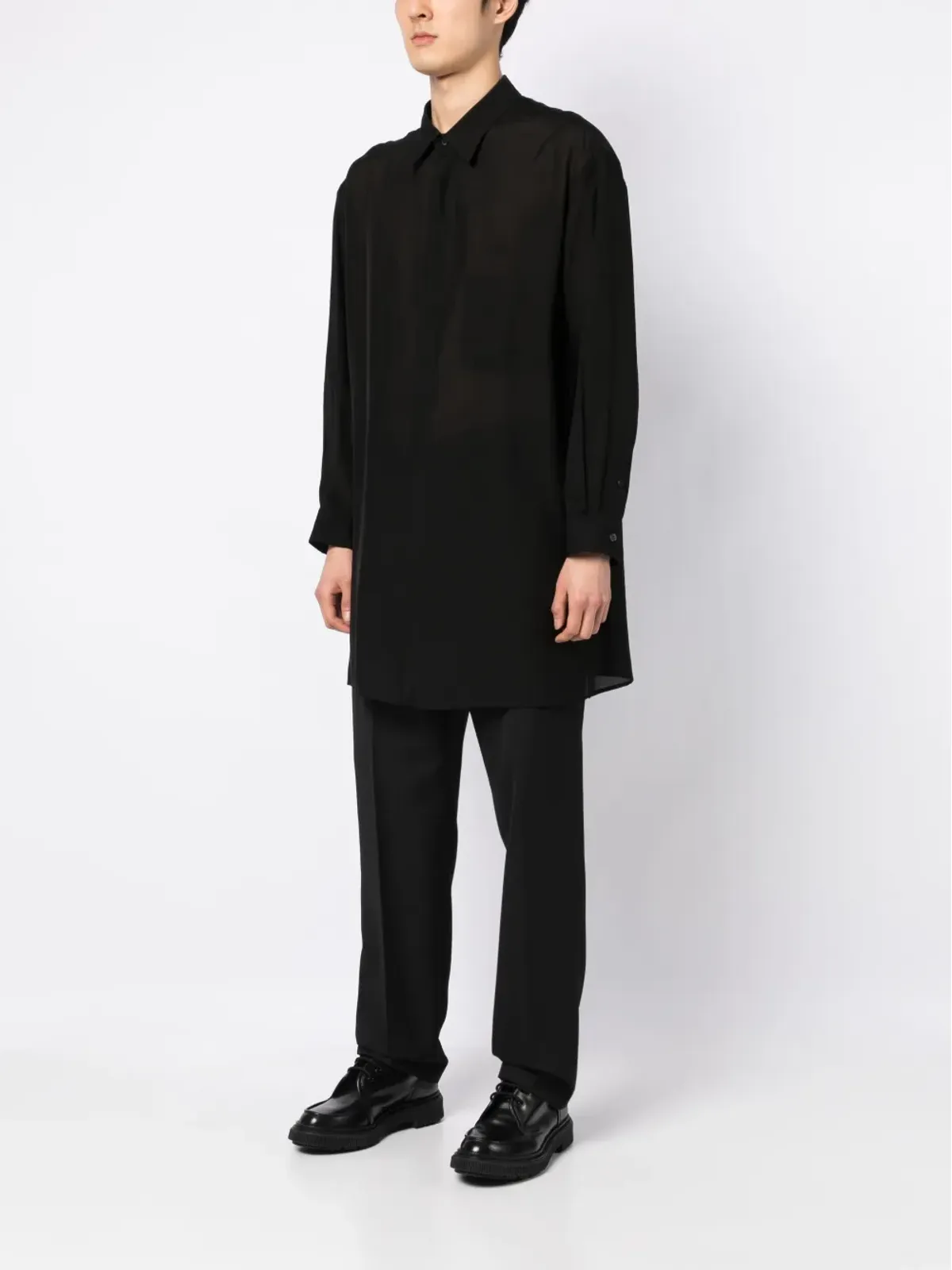 Yohji Yamamoto シアー仕上げ ロングシャツ - 画像3