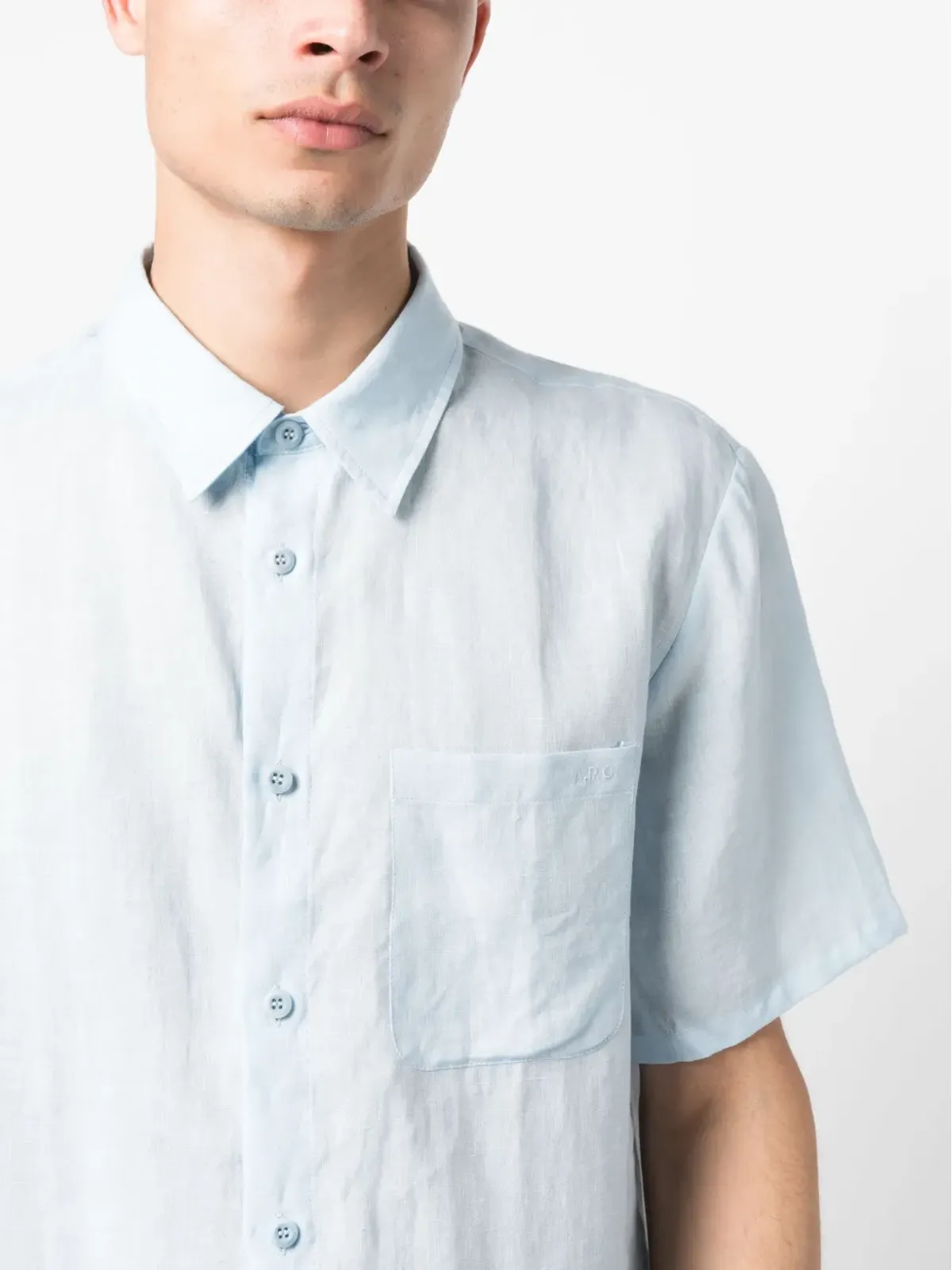 A.P.C. 半袖リネンシャツ ブルー - 画像5
