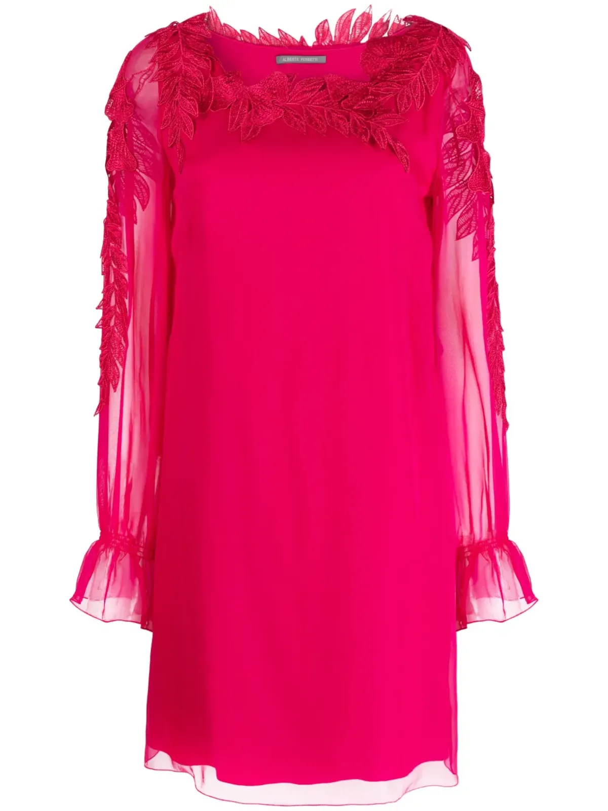 Alberta Ferretti ピンクの長袖シルクミニドレス - 画像1