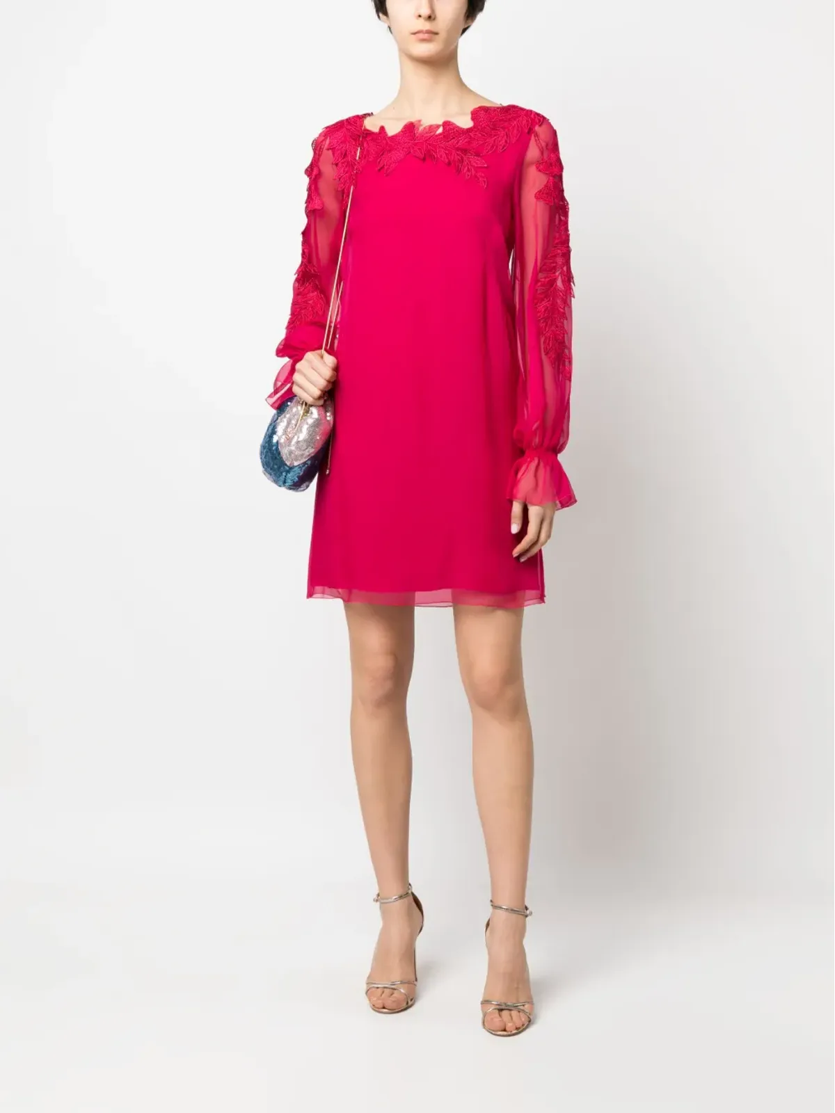 Alberta Ferretti ピンクの長袖シルクミニドレス - 画像2