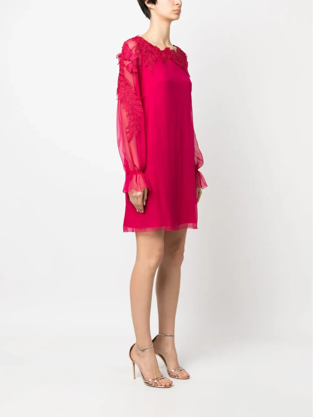 Alberta Ferretti ピンクの長袖シルクミニドレス - 画像3