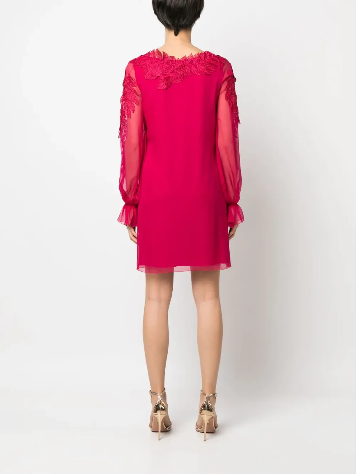 Alberta Ferretti ピンクの長袖シルクミニドレス - 画像4
