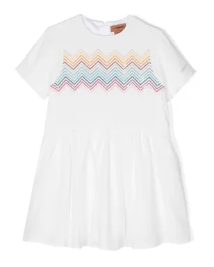 Missoni Kids zigzag-detail short-sleeve dress - White - サムネイル1