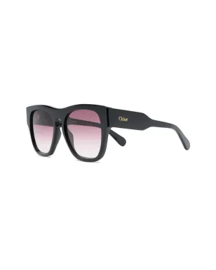 Chloé Eyewear ポリッシュドスクエアフレーム サングラス - ブラック - サムネイル2