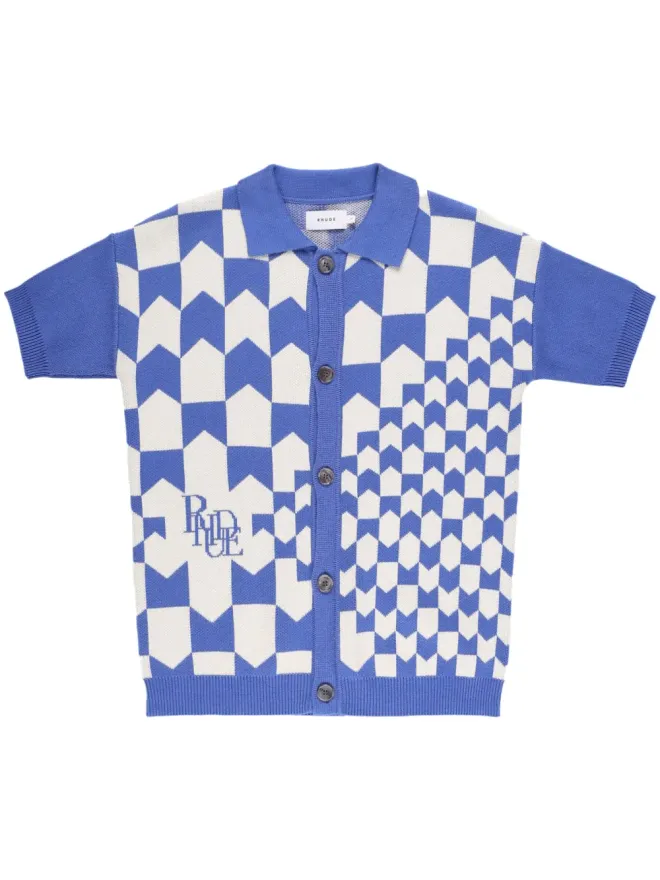 Rhude RHUDE レーシングチェック柄ニットポロシャツ - Blueの商品画像