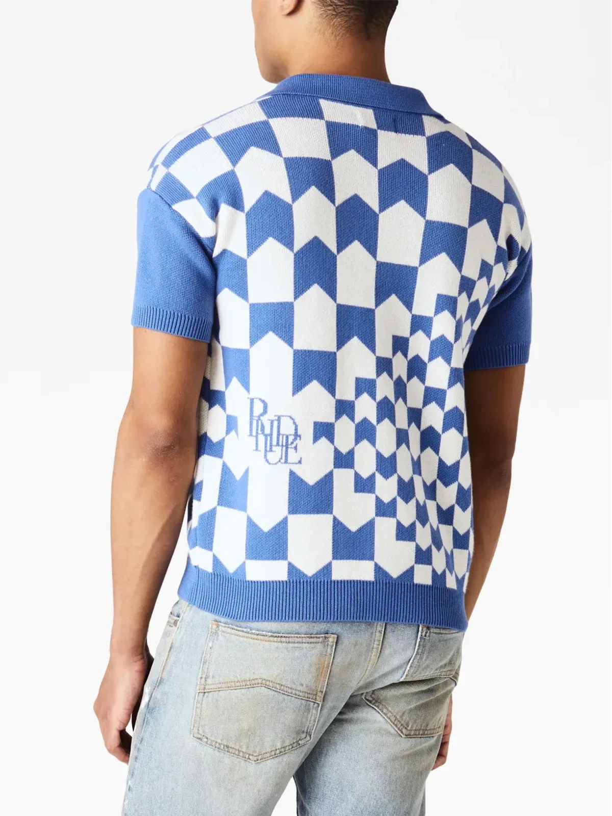 RHUDE レーシングチェック柄ニットポロシャツ - Blue - 画像3