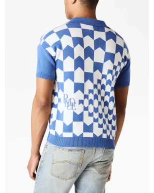 RHUDE レーシングチェック柄ニットポロシャツ - Blue - サムネイル3