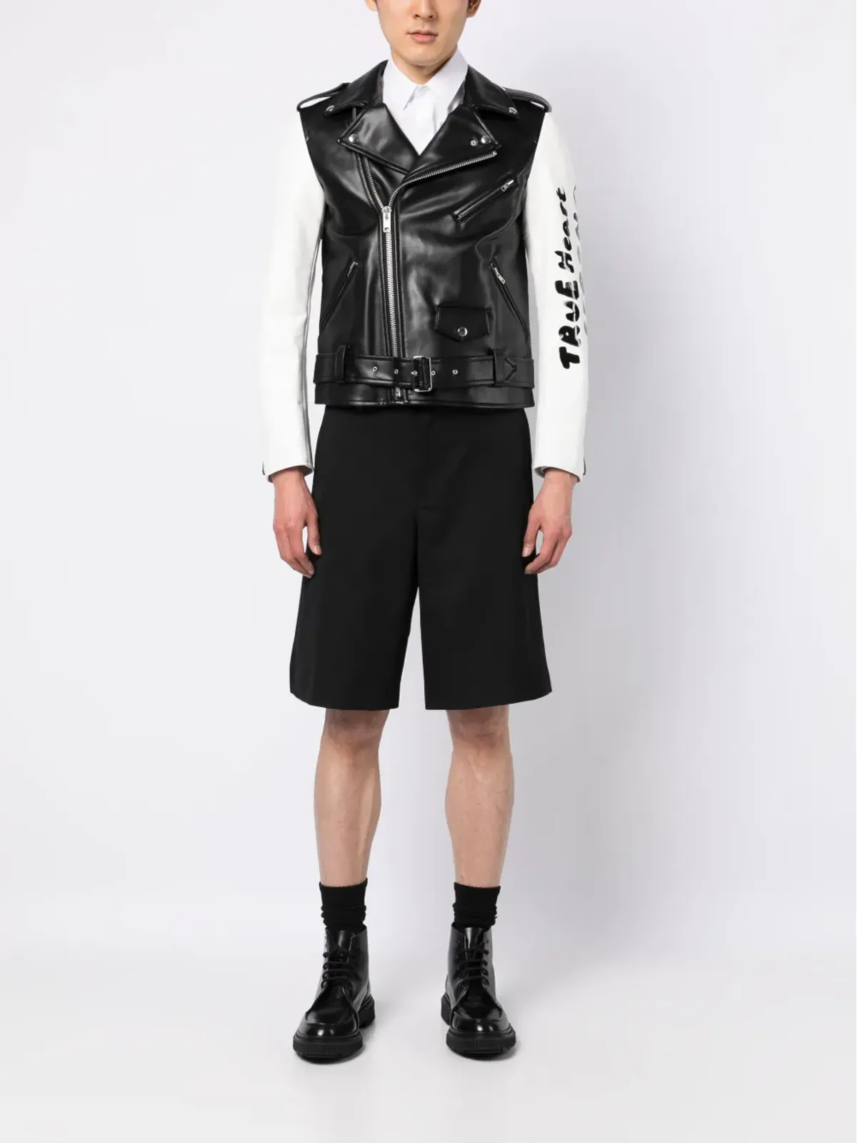 Black Comme Des Garçons コントラスト袖バイカージャケット - 画像2