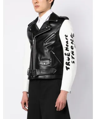 Black Comme Des Garçons コントラスト袖バイカージャケット - サムネイル4