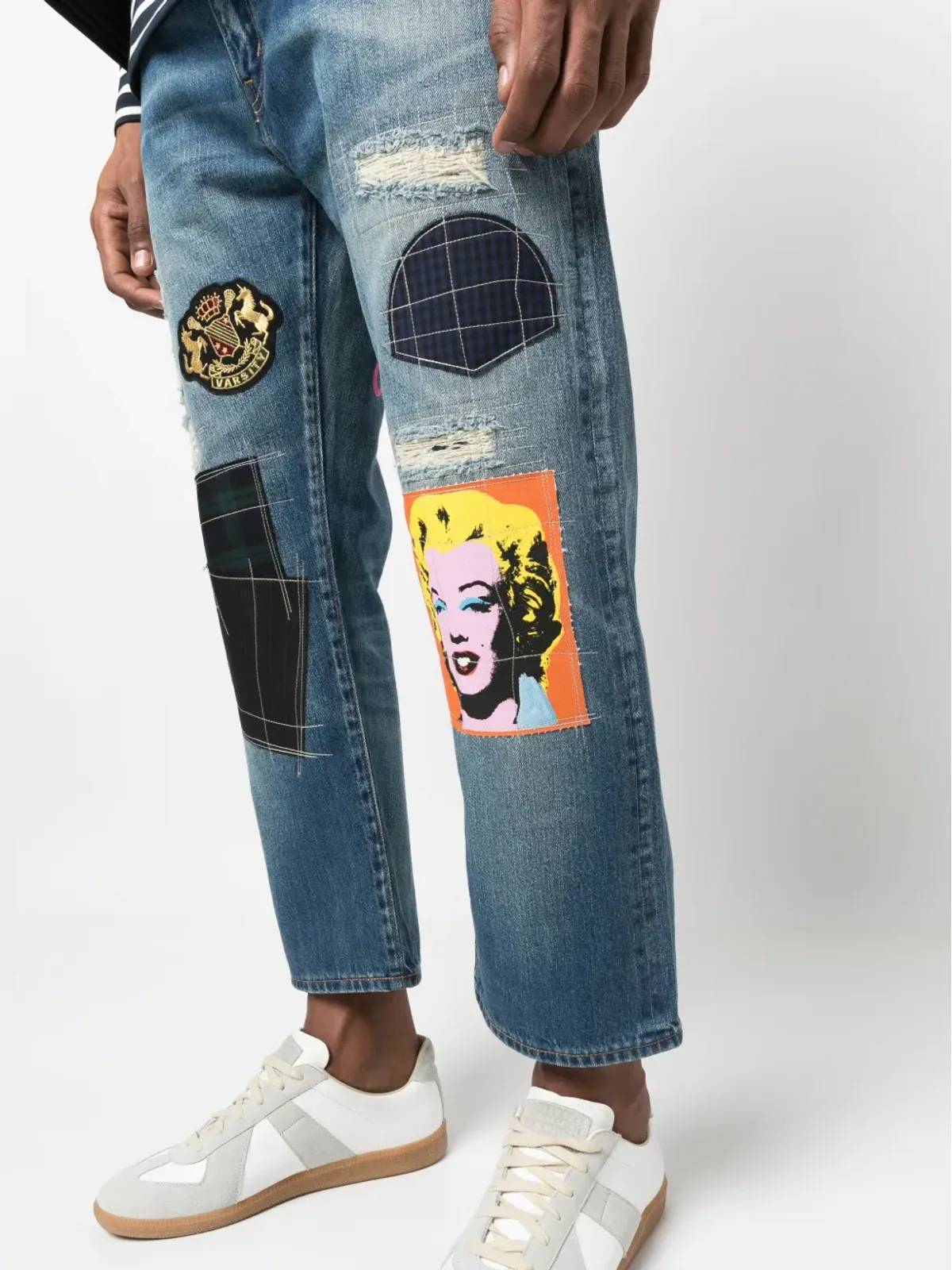 Junya Watanabe MAN パッチワーク クロップド ジーンズ - Blue - 画像5