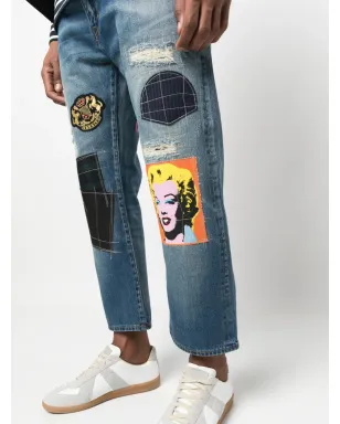 Junya Watanabe MAN パッチワーク クロップド ジーンズ - Blue - サムネイル5