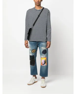 Junya Watanabe MAN パッチワーク クロップド ジーンズ - Blue - サムネイル2