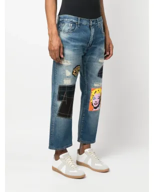 Junya Watanabe MAN パッチワーク クロップド ジーンズ - Blue - サムネイル3