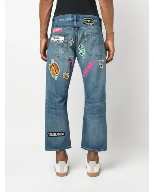 Junya Watanabe MAN パッチワーク クロップド ジーンズ - Blue - サムネイル4