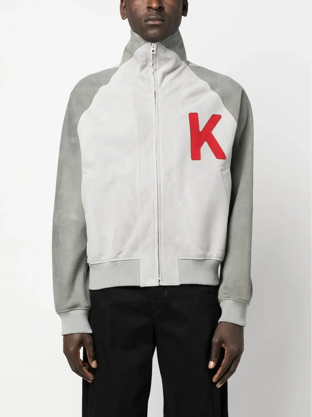 Kenzo カラーブロック ロゴプリント ボンバー ジャケット（グレー） - 画像3