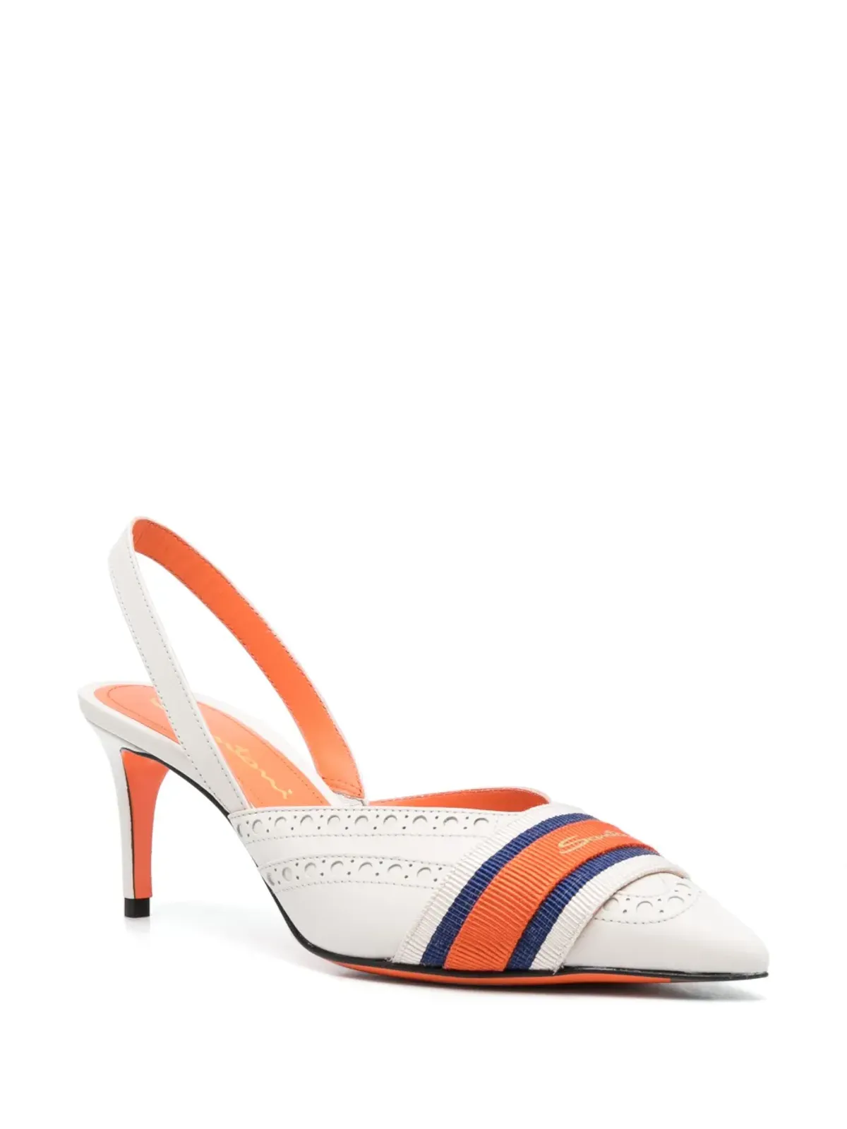 Santoni ロゴテープ付きスリングバックパンプス - 画像2