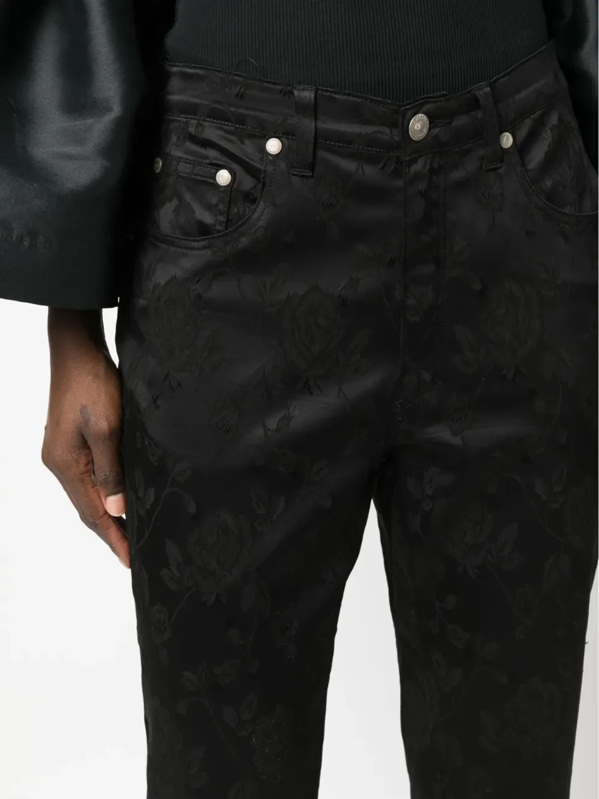 Versace Pre-Owned 2000s フローラルジャカード クロップドパンツ - ブラック - 画像5
