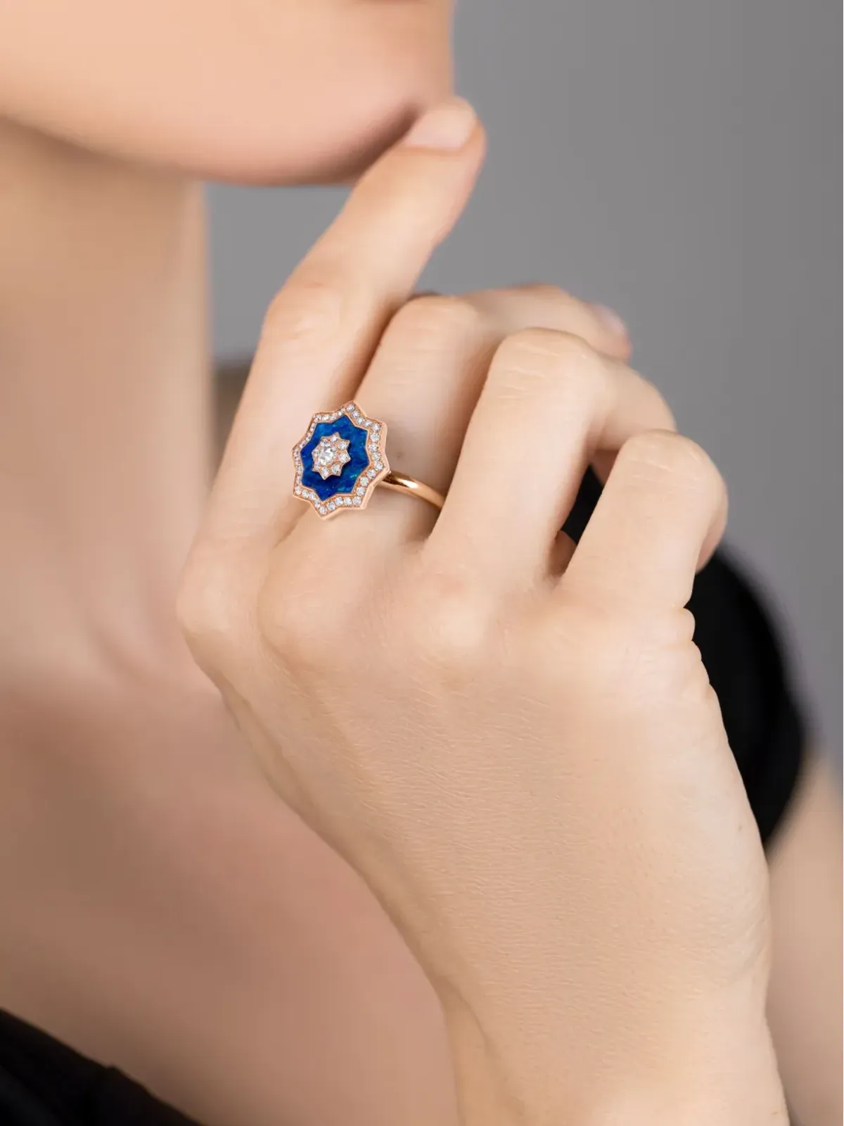 David Morris 18kt ローズゴールド Astra ダイヤモンドとオパール リング - 画像4