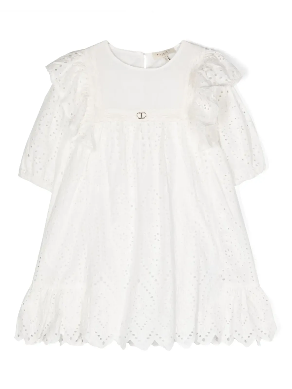 TWINSET Kids ブロデリエ・アンガレーズ風 レース付きフリルディテール ワンピース - 画像1