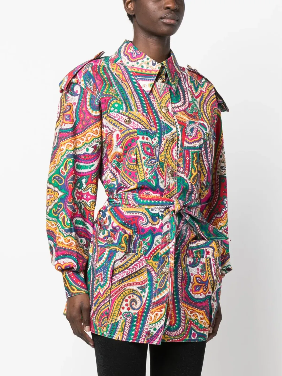 Moschino Pre-Owned 2000s ペイズリープリント ベルト付きシャツジャケット - 画像3