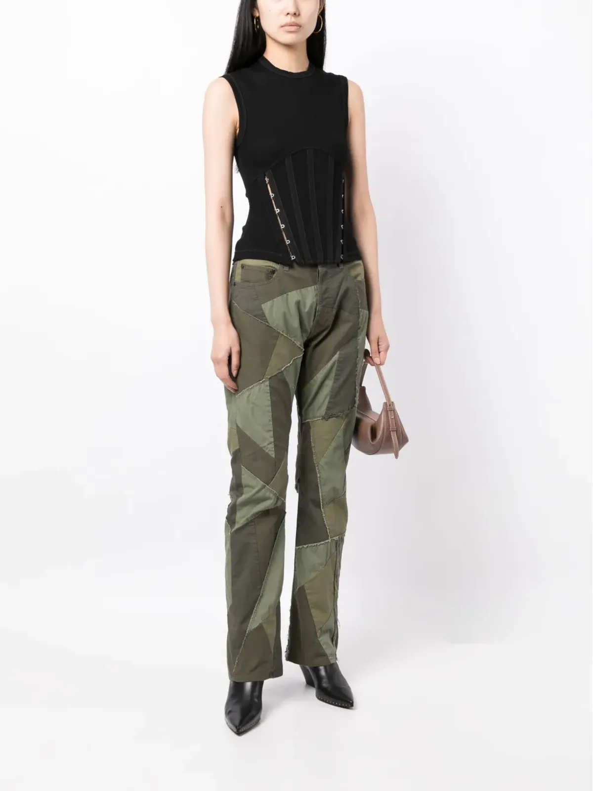 John Elliott パッチワークデザイン ブーツカットジーンズ - 画像2