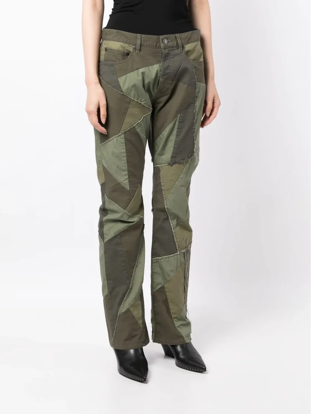 John Elliott パッチワークデザイン ブーツカットジーンズ - 画像3