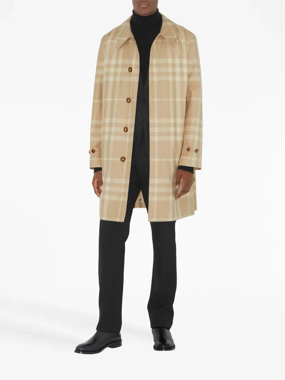 Burberry チェック柄コットン ロングコート - 画像2