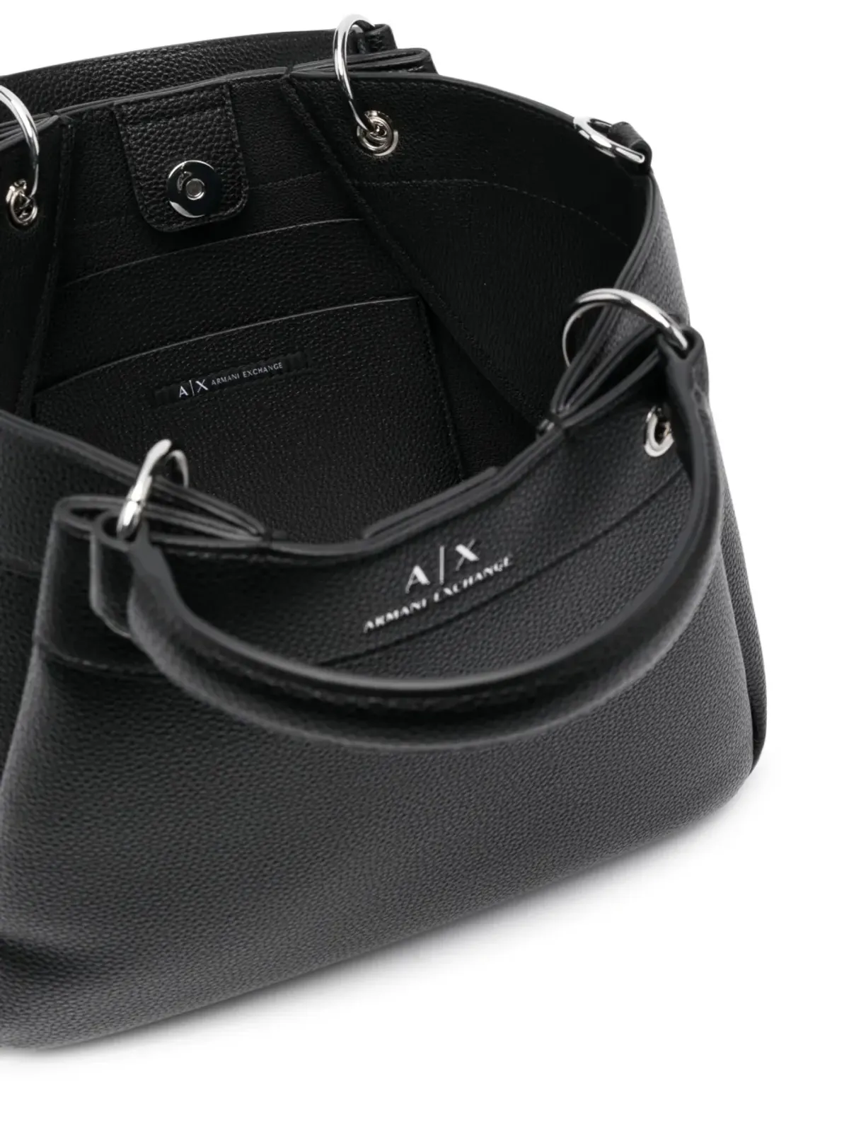 Armani Exchange ロゴプリント レザートート ブラック - 画像5
