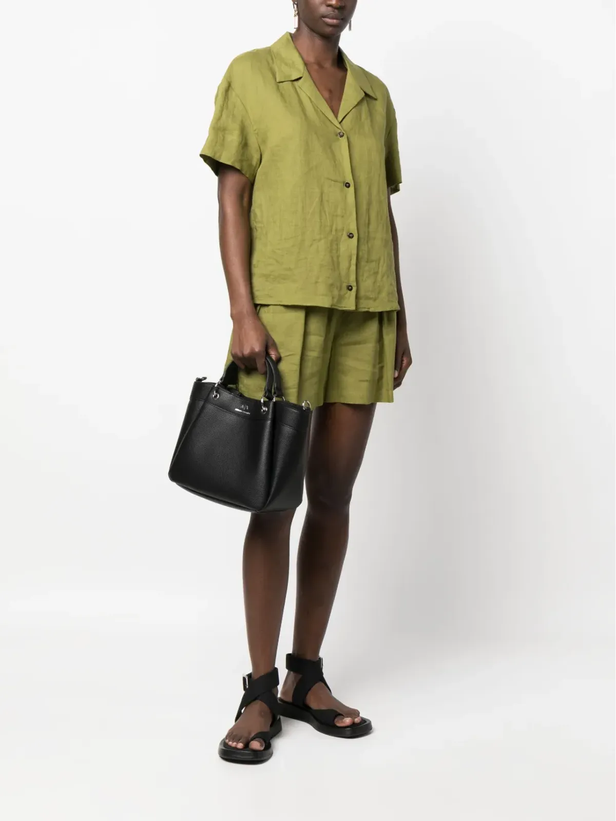 Armani Exchange ロゴプリント レザートート ブラック - 画像2