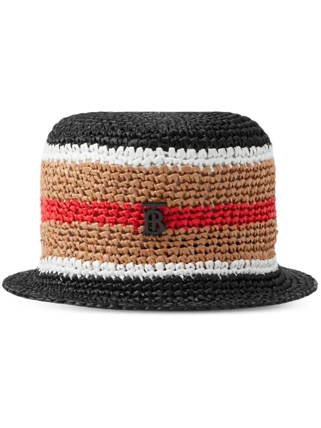Burberry Burberry ストライプ ラフィア バケットハット - ブラックの商品画像
