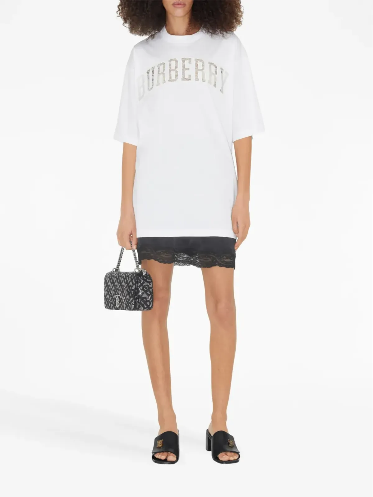 Burberry lace logo-detail cotton T-shirt - White - 画像2
