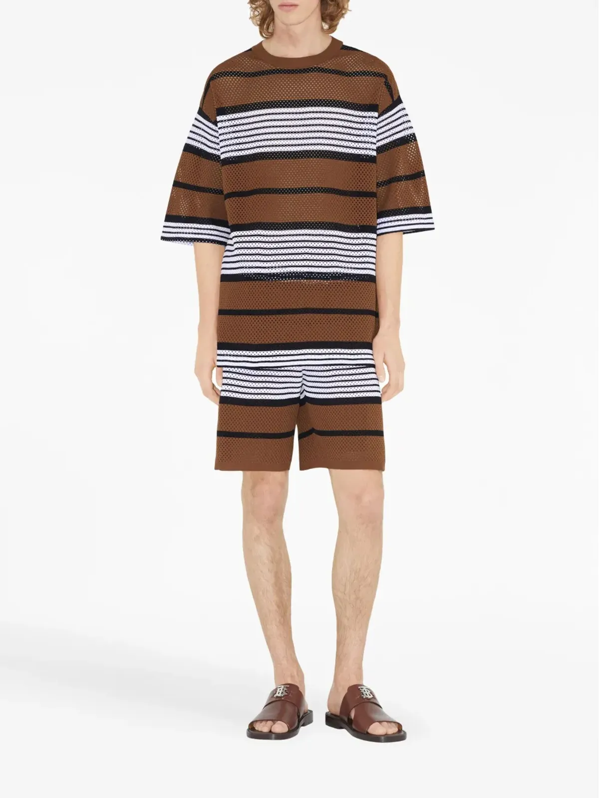 Burberry ストライプ柄オーバーサイズTシャツ（ブラウン） - 画像2