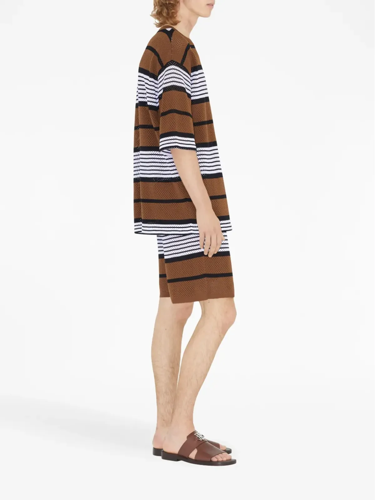 Burberry ストライプ柄オーバーサイズTシャツ（ブラウン） - 画像3